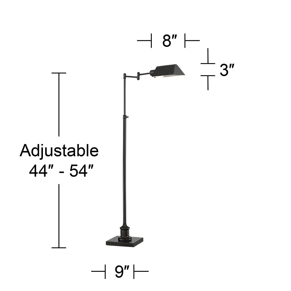 Jenson Adjustable Height Bronze Swing Arm Pharmacy 54" Tall Floor Lamp
