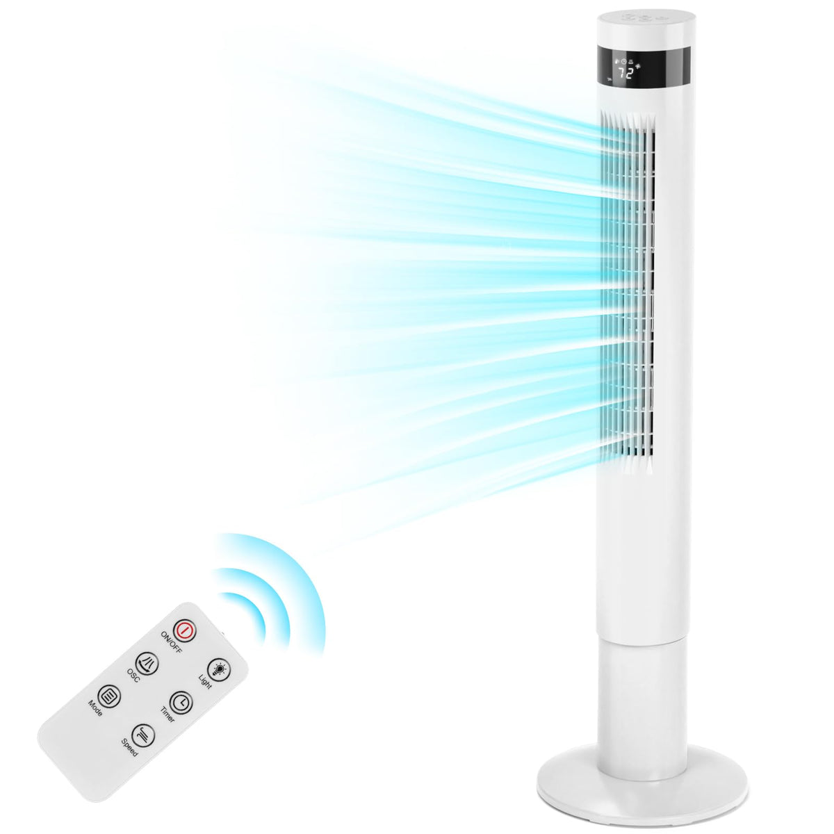 Tower Fan Portable Electric Oscillating Fan Quiet Cooling Remote Control Standing Bladeless Floor Fans 3 Speeds Wind