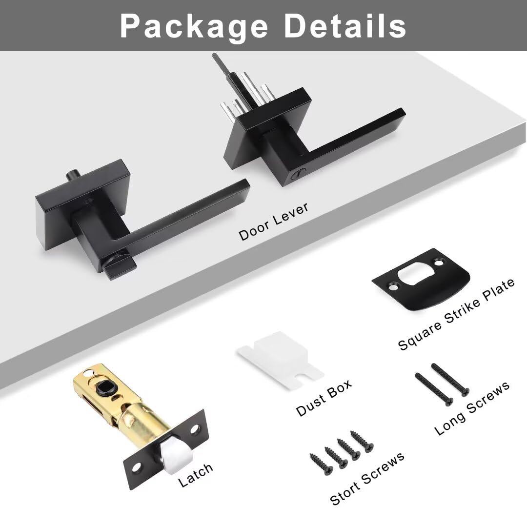 10 Pack Matte Black Privacy Door Lever , Keyless Square Locking Door Handle, Heavy Duty Interior Door Handle