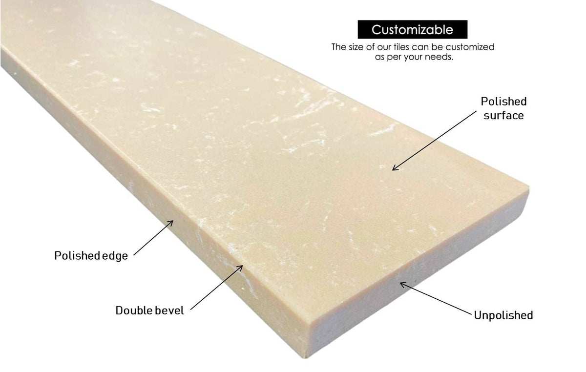Crema Marfil Engineered Marble Door Floor Threshold Saddle Polished, for Shower Curb, Bathroom Vanity Backsplash