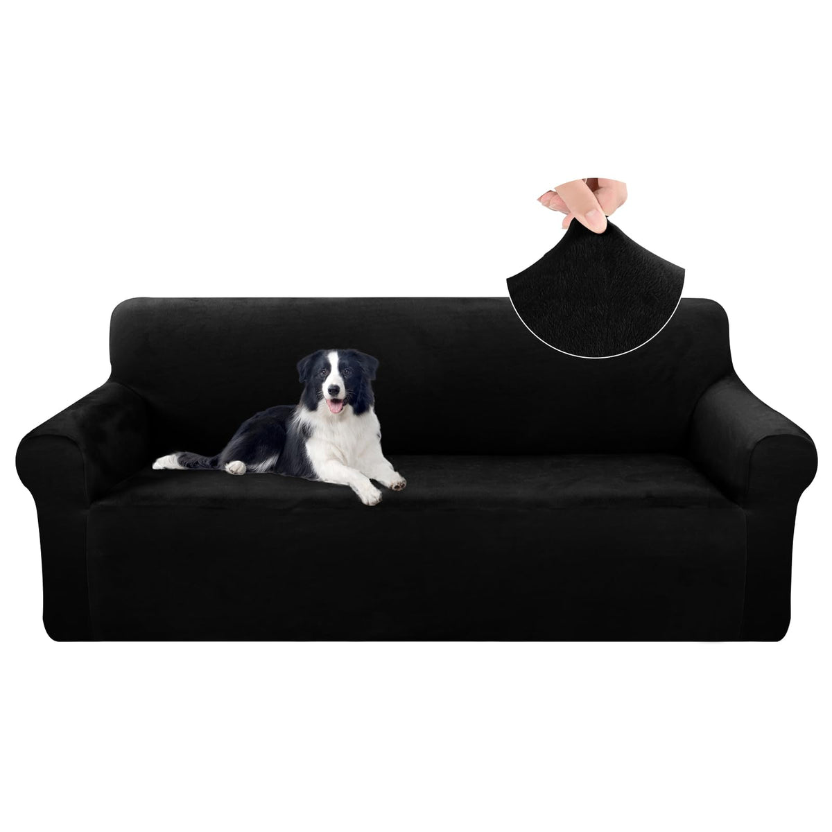 Velvet Sofa Covers Stretch Couch Covers Large, Black