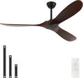 60-Inch Solid Wood Blade Ceiling Fan, Quiet with Large Airflow, No Light