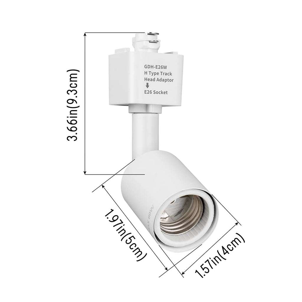 H Type Track Lighting Head to E26 Medium Screw Base Adapter Light Direction Adjustable Pack of 3 (White)