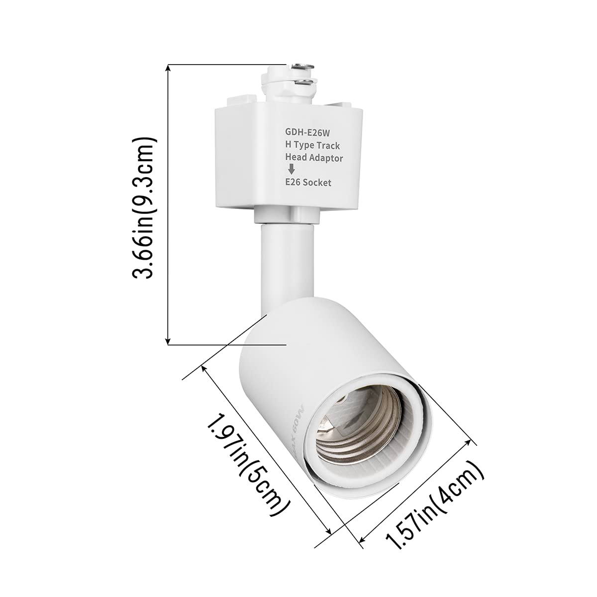 H Type Track Lighting Head to E26 Medium Screw Base Adapter Light Direction Adjustable Pack of 3 (White)