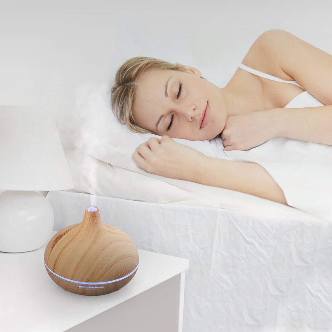 Aroma Essential Oil Diffuser, 500ml Wood Grain Ultrasonic Cool Mist Whisper-Quiet Humidifier with Color LED Lights