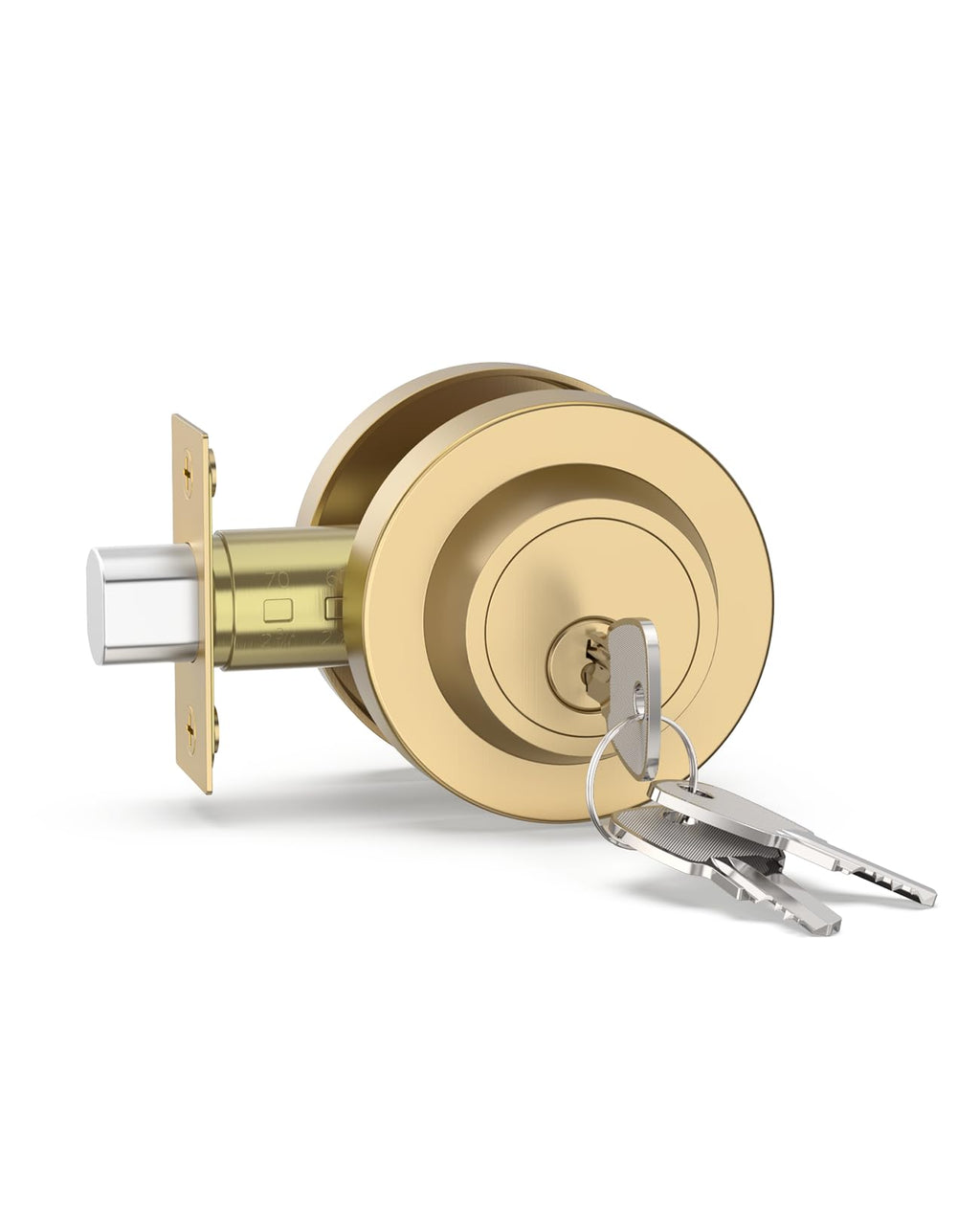 1 Pack Champagne Bronze Deadbolt Lock, Round Exterior Keyed Front Entry Door, Exterior Door Security, Door Lock Set