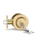 1 Pack Champagne Bronze Deadbolt Lock, Round Exterior Keyed Front Entry Door, Exterior Door Security, Door Lock Set
