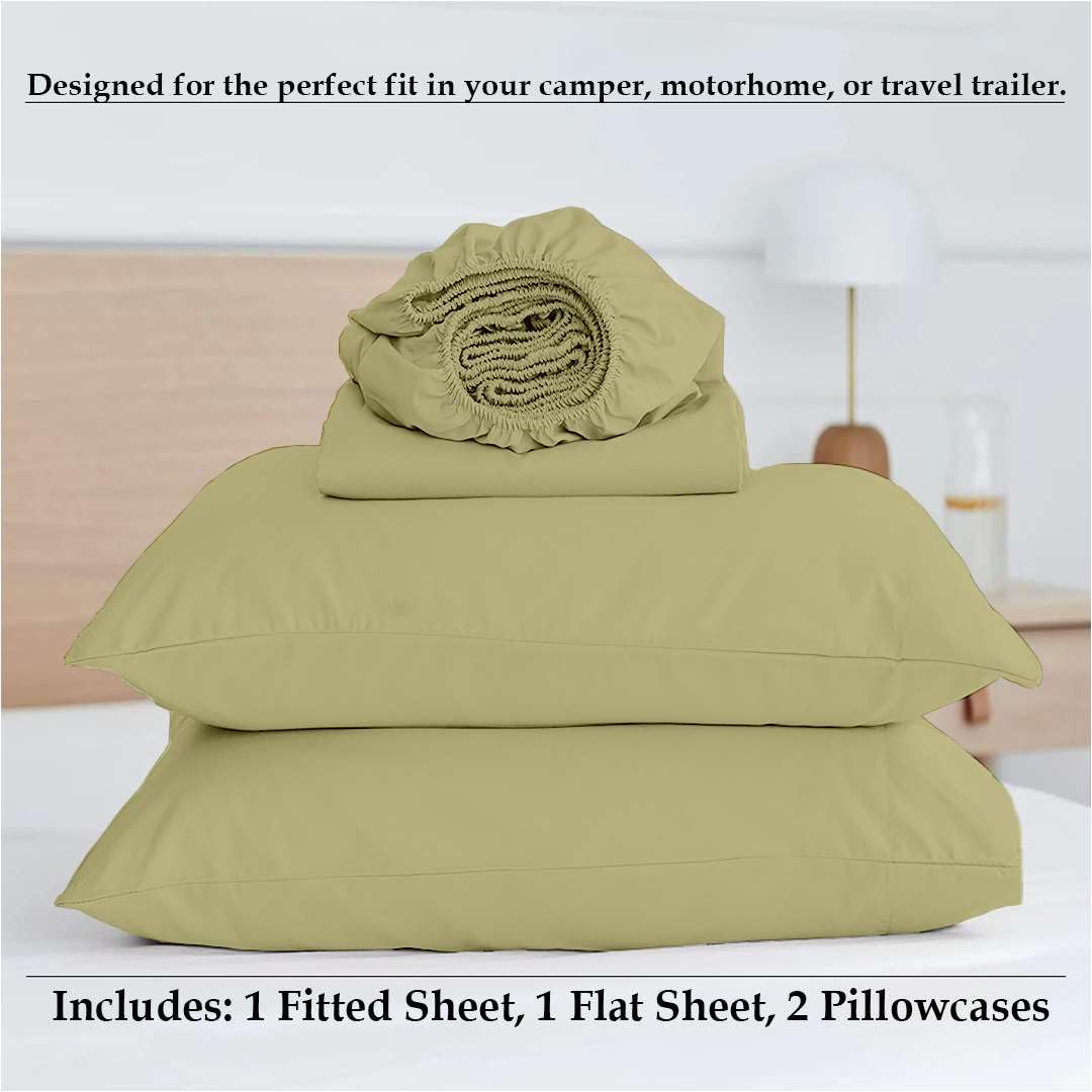 Three Quarter Sheets (48 x 80) - Sage Solid, 4 Piece Camper Sheet Set, 100% Egyption Cotton, 8 Inch Deep Pocket