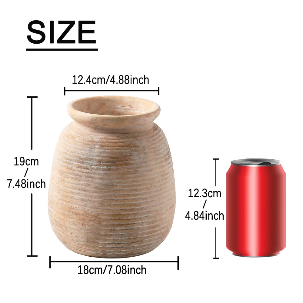 Ceramic Flowers Rustic Vase, Neutral Pottery Farmhouse Vases Home Decor, 7.48" Terracotta Pampas Decorative Vase for