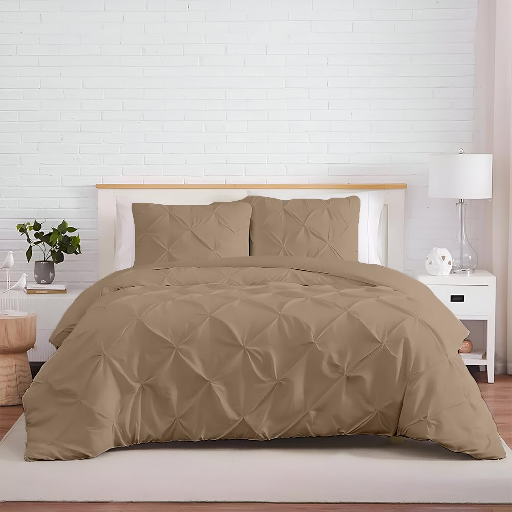 3 Pc King Size Pinch Pleated - Pintuck Duvet Cover Set - 100% Egyptian Cotton - 1000 TC Luxury Comforter Cover