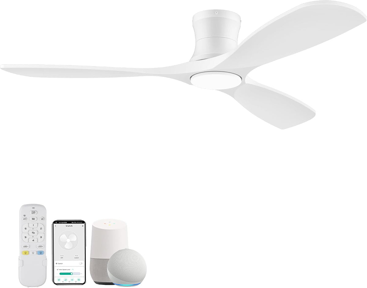 52-Inch Smart Wood Ceiling Fan with Lights, Flush or Downrod Mount