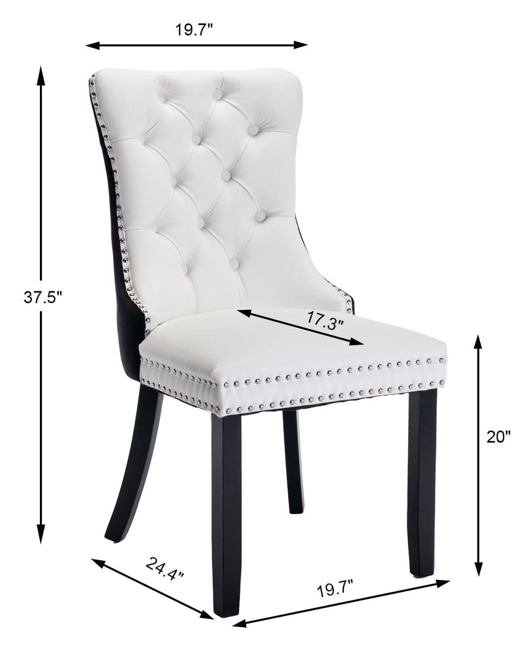 Black and White Dining Chairs Set of 4, Velvet Back, PU Leather Seat