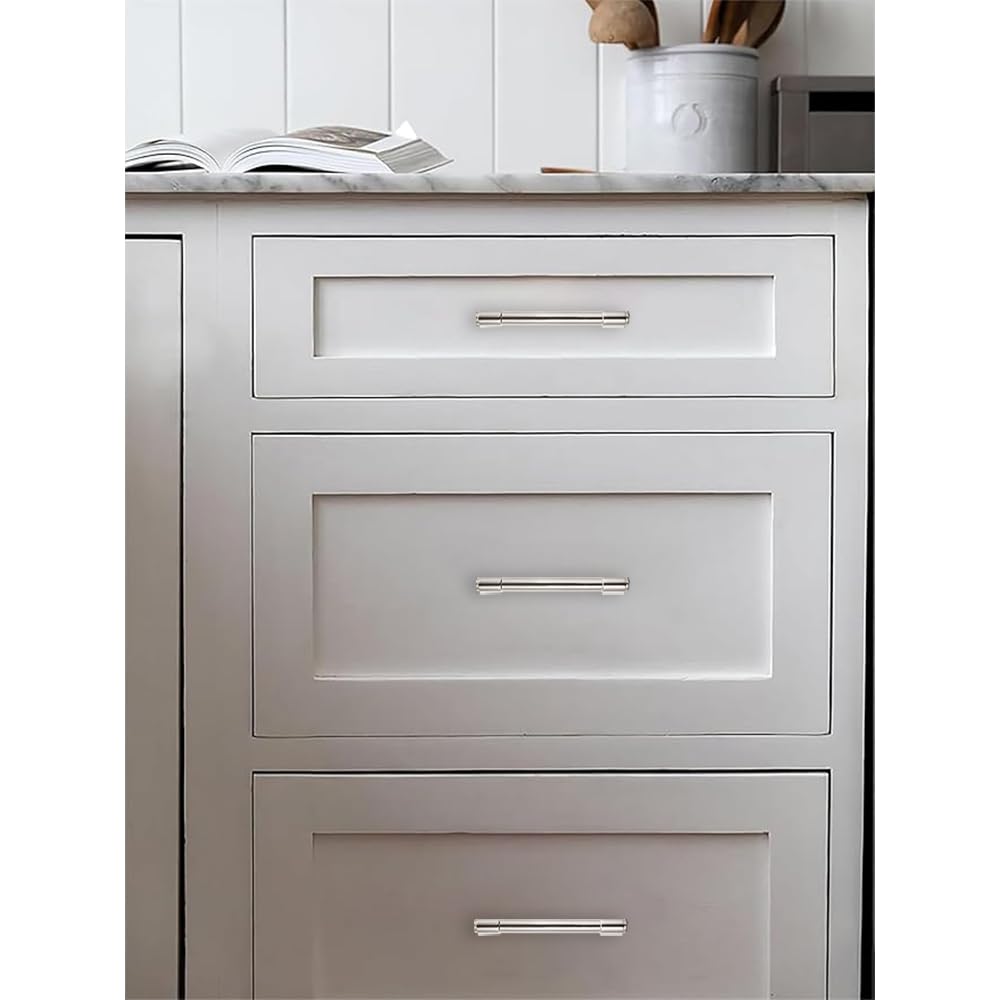 Solid Heavy Duty Jasper Cabinets Pulls 10 Pack Polished Nickel 5 inch Hole Centers Cupboards Handles Modern Kitchen