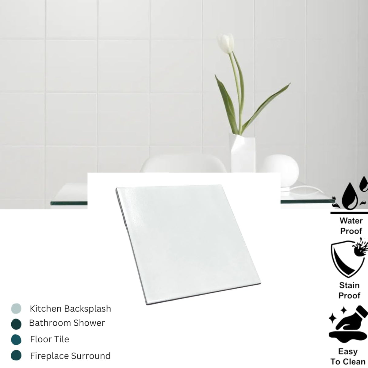 12x12 White Semi-Matte Porcelain Floor & Wall Tile - 11 Pieces