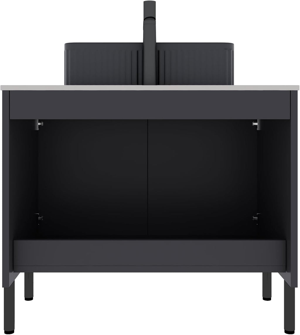 30" Freestanding Bathroom Vanity with Stone Pattern Basin - Cabinet with 2 Doors & Countertop