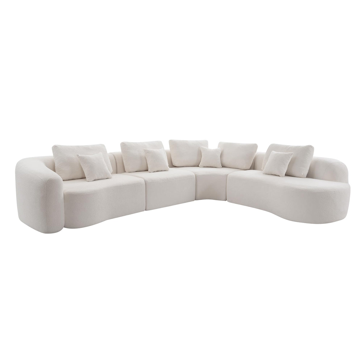 136.9" Curved Modular Boucle Sectional Sofa, 7 Seats, White