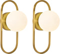 Mid Century Wall Sconces Modern Gold Vanity Wall Lamp with White Globe Lampshade Wall Light Fixture for Bathroom