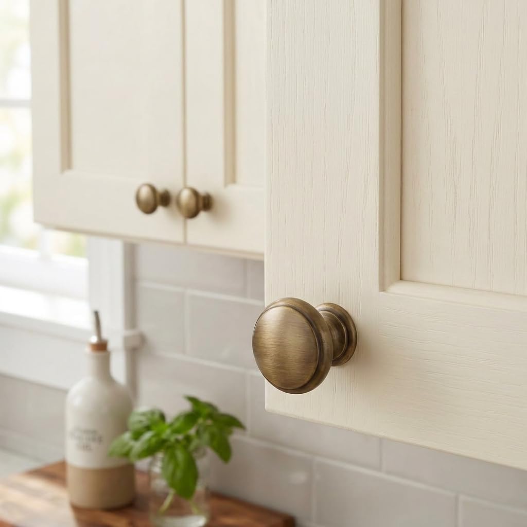 10 Pack 5422BAB Brushed Antique Brass Mushroom Knob 1-3/16 Diameter