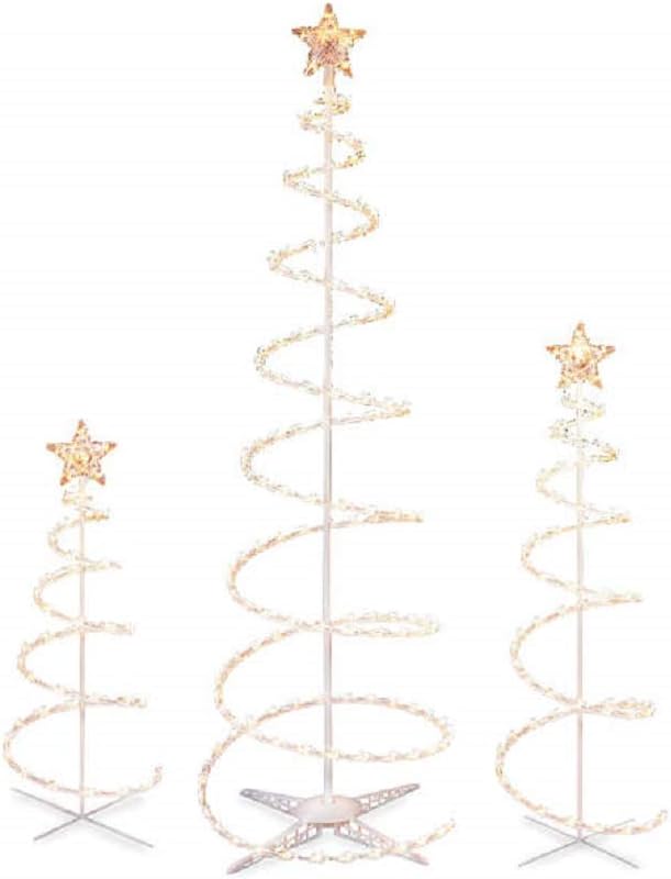 4 Sets of 3 Lighted Spiral Christmas Trees - 3 Ft 4 Ft and 6 Ft - 270 Clear Lights