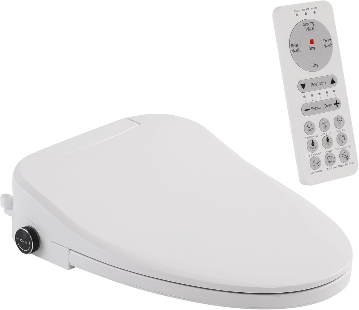 Elongated Smart Bidet Toilet Seat with Remote Control, Heated Seat, Warm Water Wash, Warm Air Dryer, Multiple Spray Modes for Adults and Children