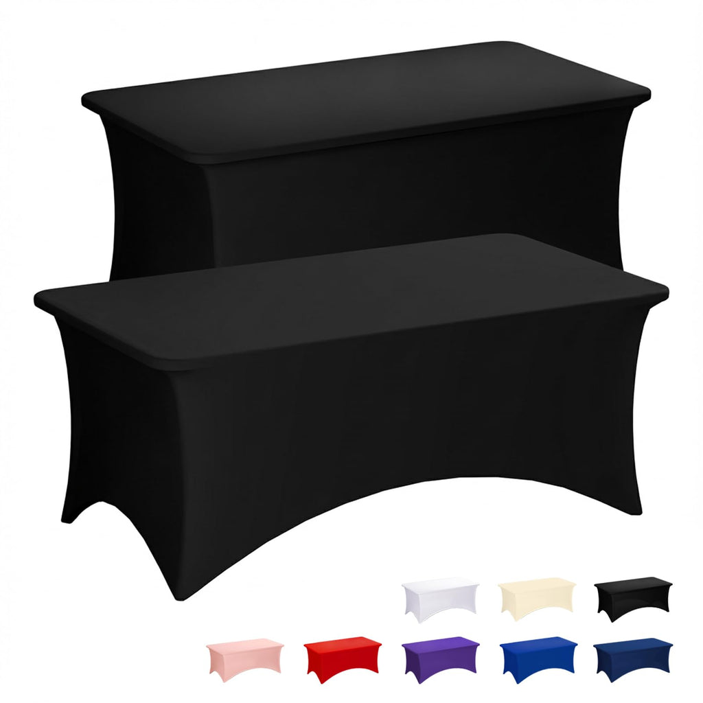 2 Pack 8FT Black Tablecloth Rectangle Spandex Fitted Table Cover