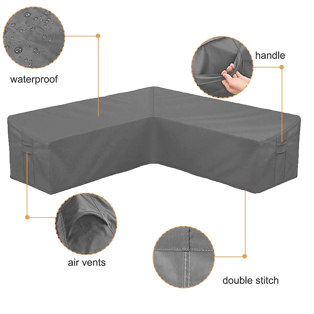 Patio Sofa Cover V-Shaped Sectional Furniture Cover Heavy Duty Outdoor Furniture Set Covers Waterproof Lawn Garden