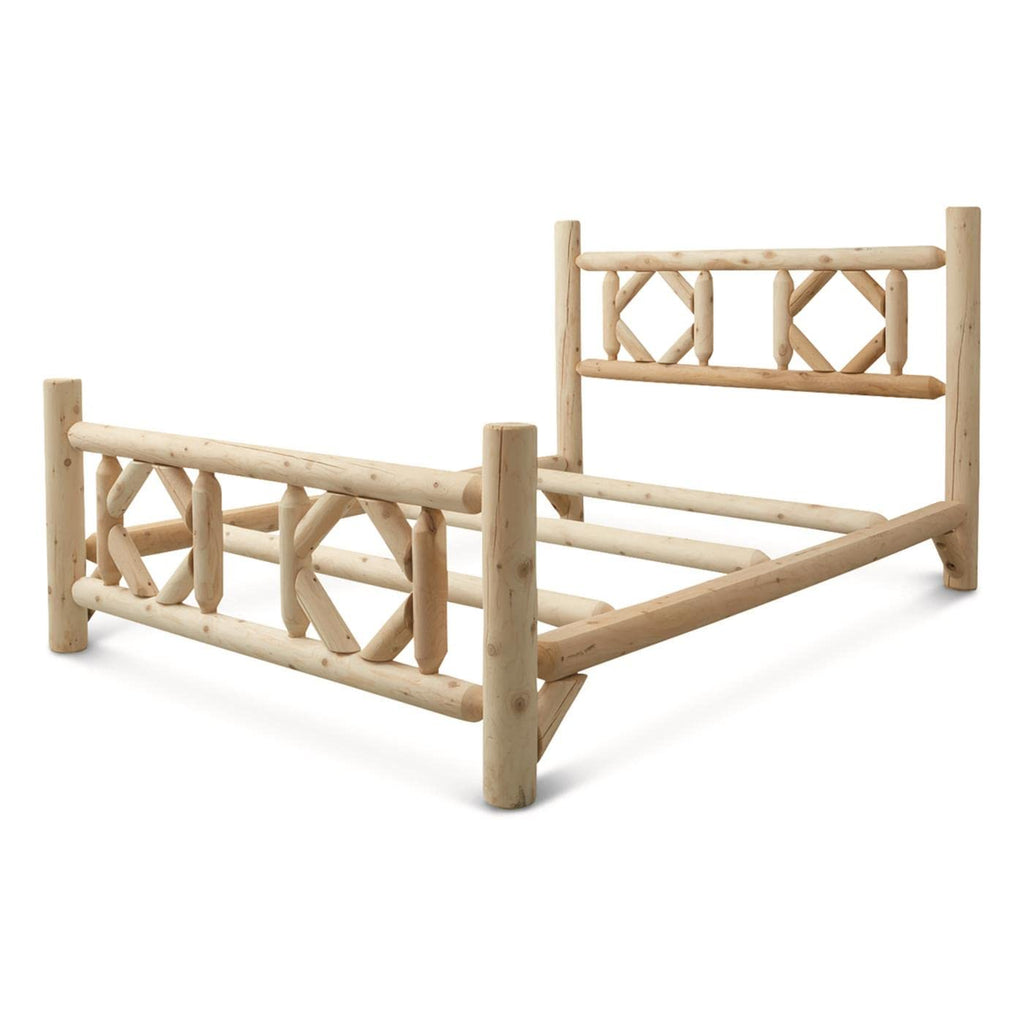 Diamond Cedar Log Bed Frame, Rustic Natural Wood King Bed Frame with Headboard