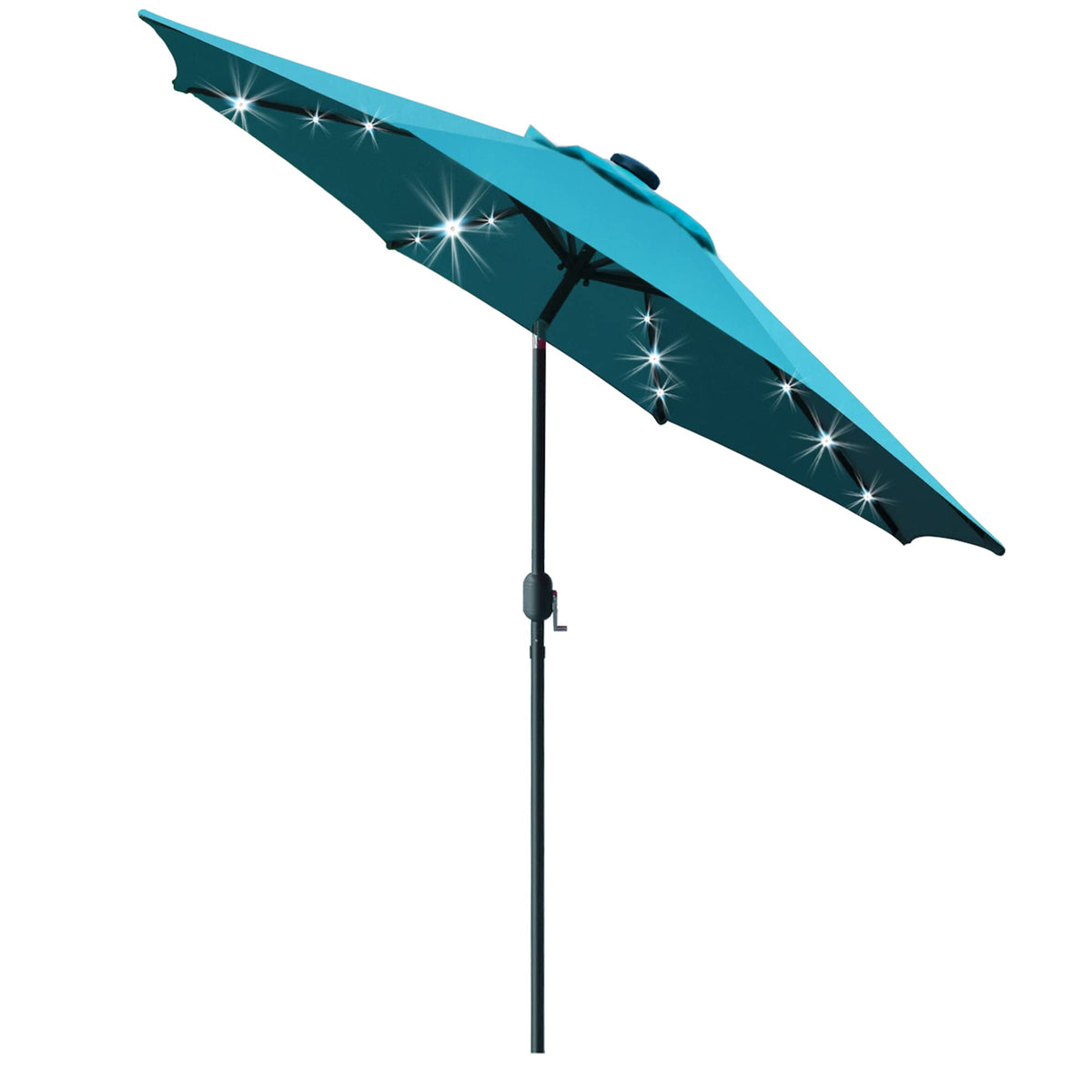 9' Solar LED Patio Umbrella, 8 Ribs, Tilt & Crank (Teal Blue)