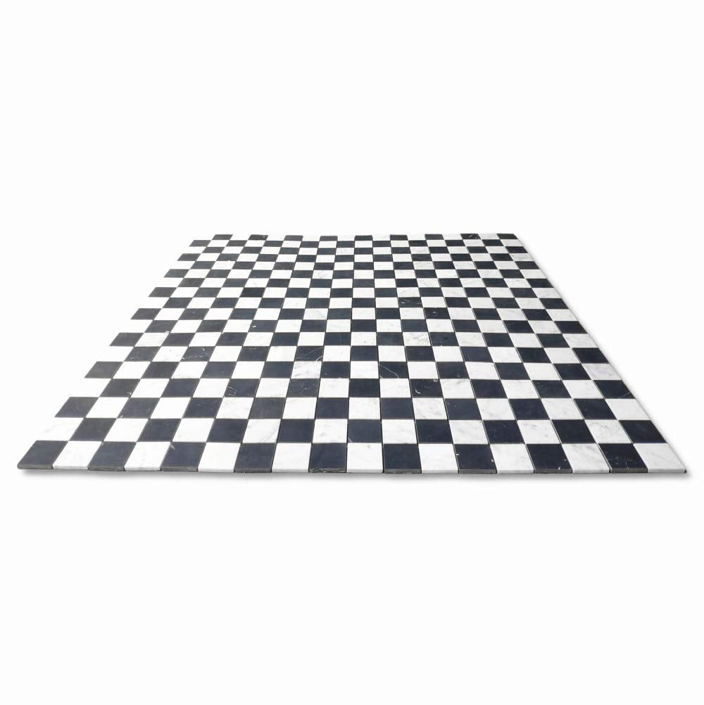 Carrara White & Nero Marquina Black Marble 2x2 Checkerboard Mosaic Tile Honed Kitchen Bath Wall Floor Backsplash
