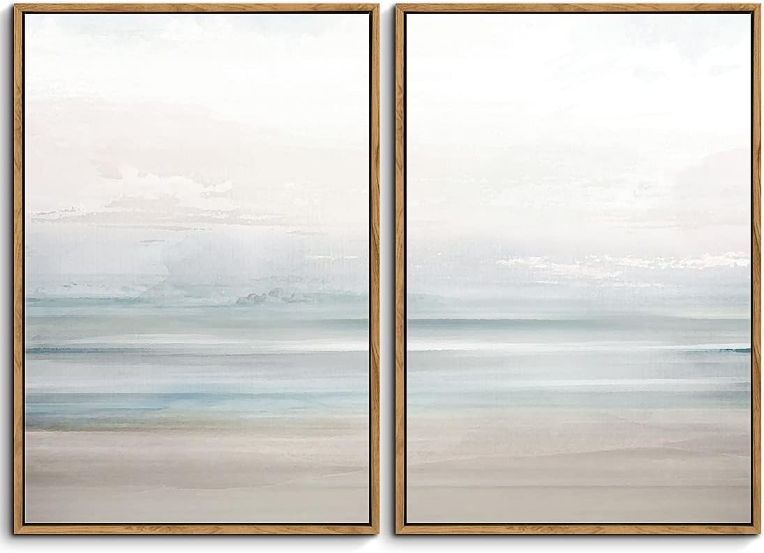 Framed Coastal Beach Canvas Wall Art Decor Abstract Ocean Landscape Painting Prints Modern Artwork Bathroom Bedroom