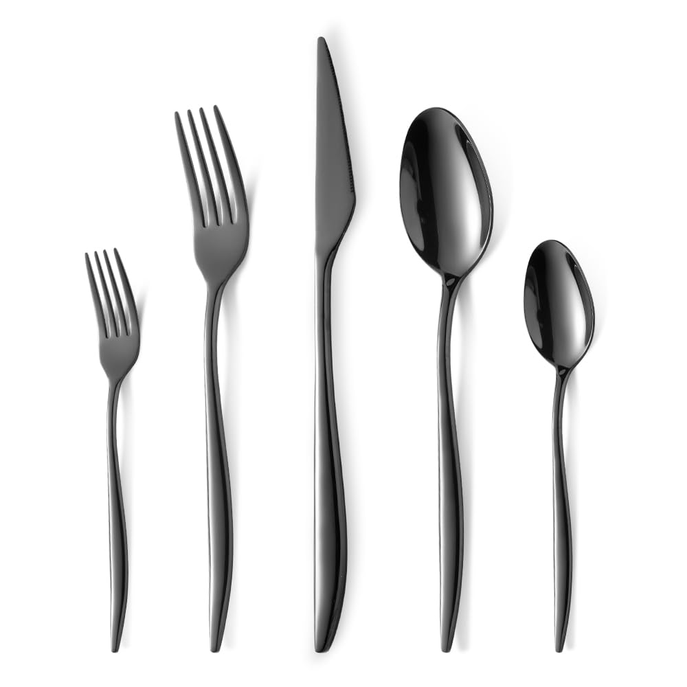 Black Silverware Set For 4, 20-Piece Everyday Flatware Set, Service For 4, Premium 18/10 Stainless Steel, Heavy Duty