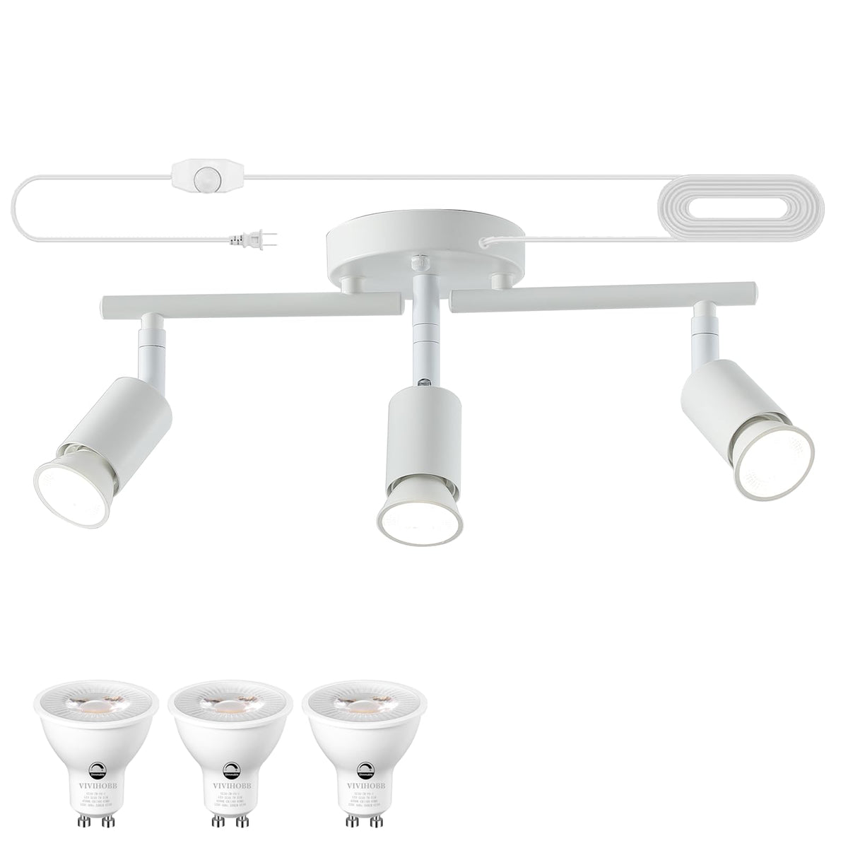 Dimmable Plug in Track Lighting,Plug in Ceiling Light Fixture,White 3 Light Track Light with 16.4' Long Cord,Dimming