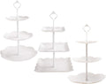 Tiers White Plastic Cupcake Stand Dessert Stand Tiered Serving Trays - Round, Square, Flower - Set of 3