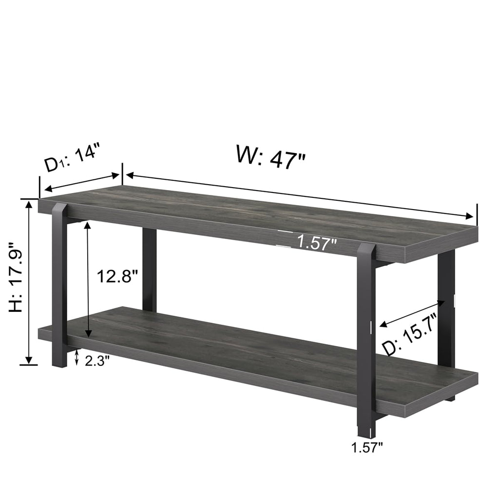 Industrial Entryway Bench with Storage, Rustic Wood and Metal Shoe Rack Bench Seat, 47 Inch Grey