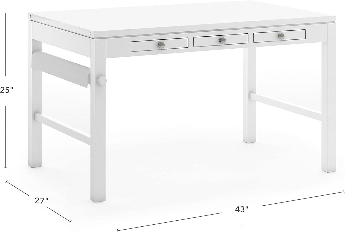 Crafting Kids Art Table with Paper Roll - Linen White: Kids Craft Desk and Art Organizer for Kids | Wooden Toddler