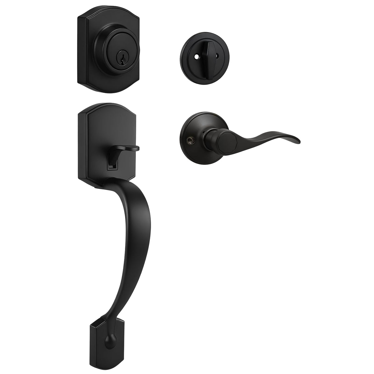 Front Door Lock Handle and Deadbolt Set,Matte Black Exterior Door Lever with Reversible Handle,Front Door Hardware