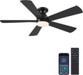 52" Black Indoor/Outdoor Flush Mount Ceiling Fan with Light & Remote