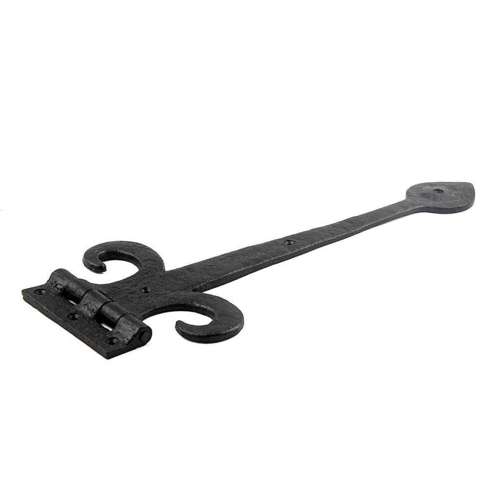 Black Wrought Iron Strap Hinge 15.5" Fleur De Lis Style Flush Mount Heavy Duty Spade Tip Strap Gate and Door Hinges
