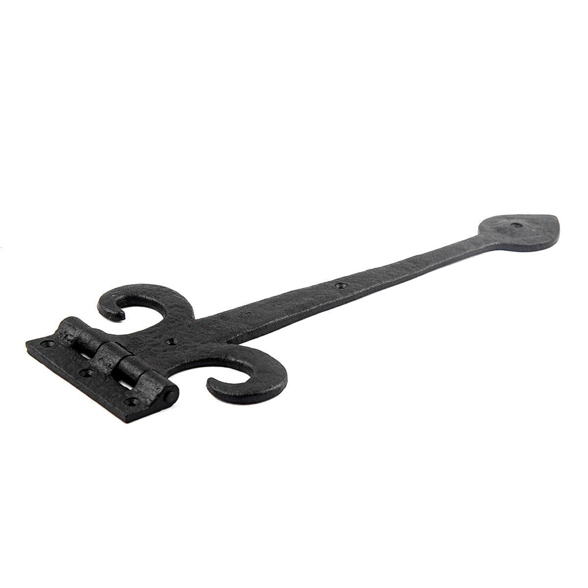 Black Wrought Iron Strap Hinge 15.5" Fleur De Lis Style Flush Mount Heavy Duty Spade Tip Strap Gate and Door Hinges