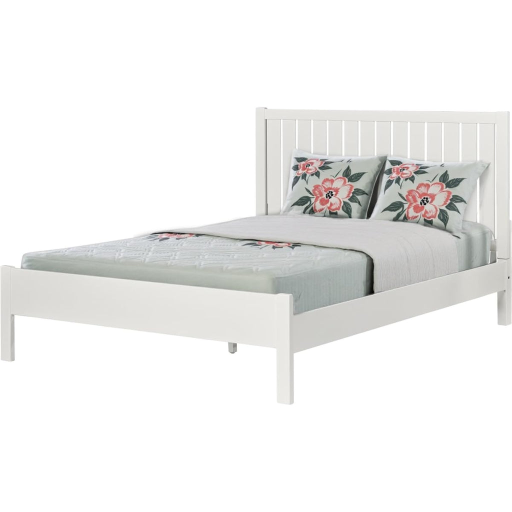 Shiplap Texture Solid Wood Queen Bed Frame, White