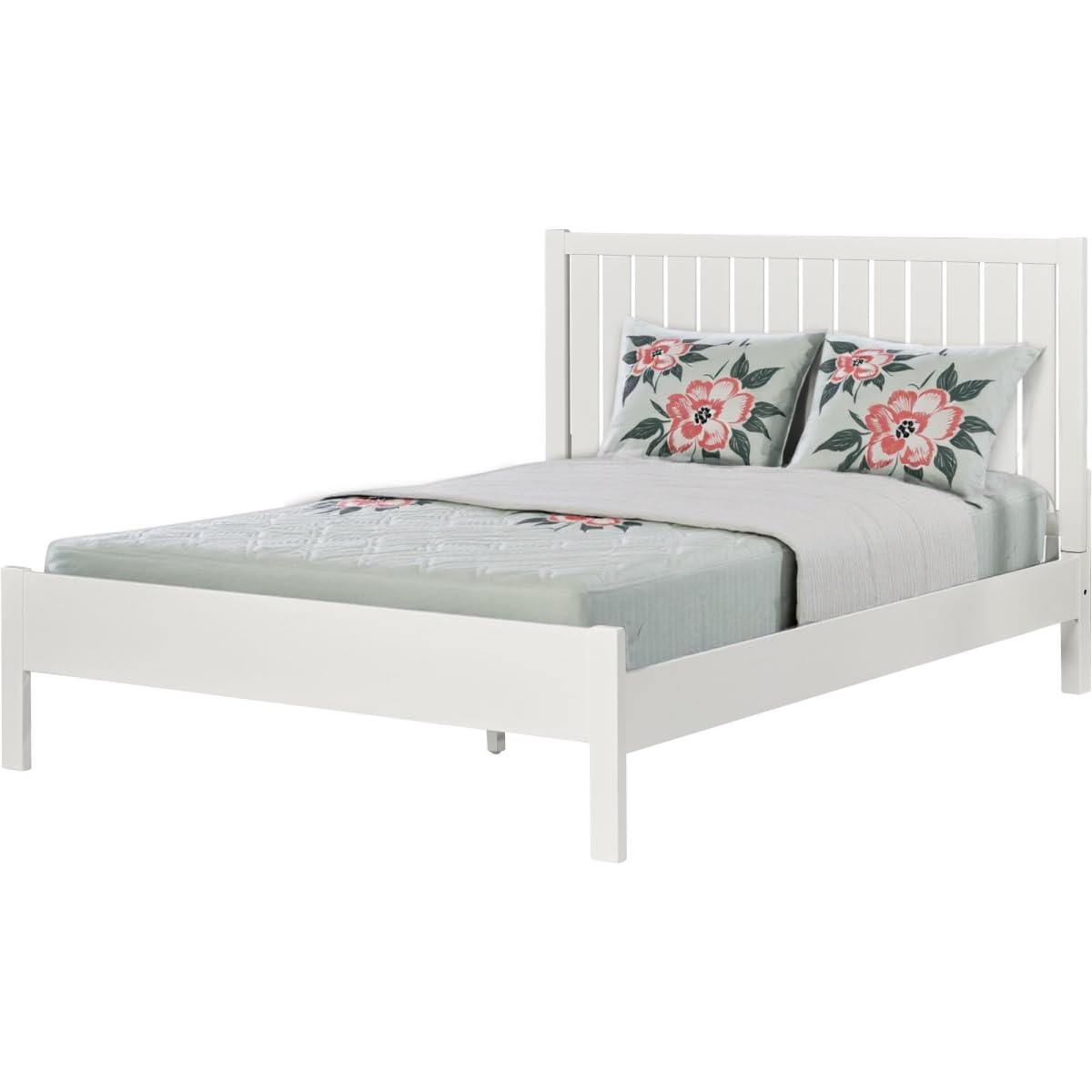 Shiplap Texture Solid Wood Queen Bed Frame, White