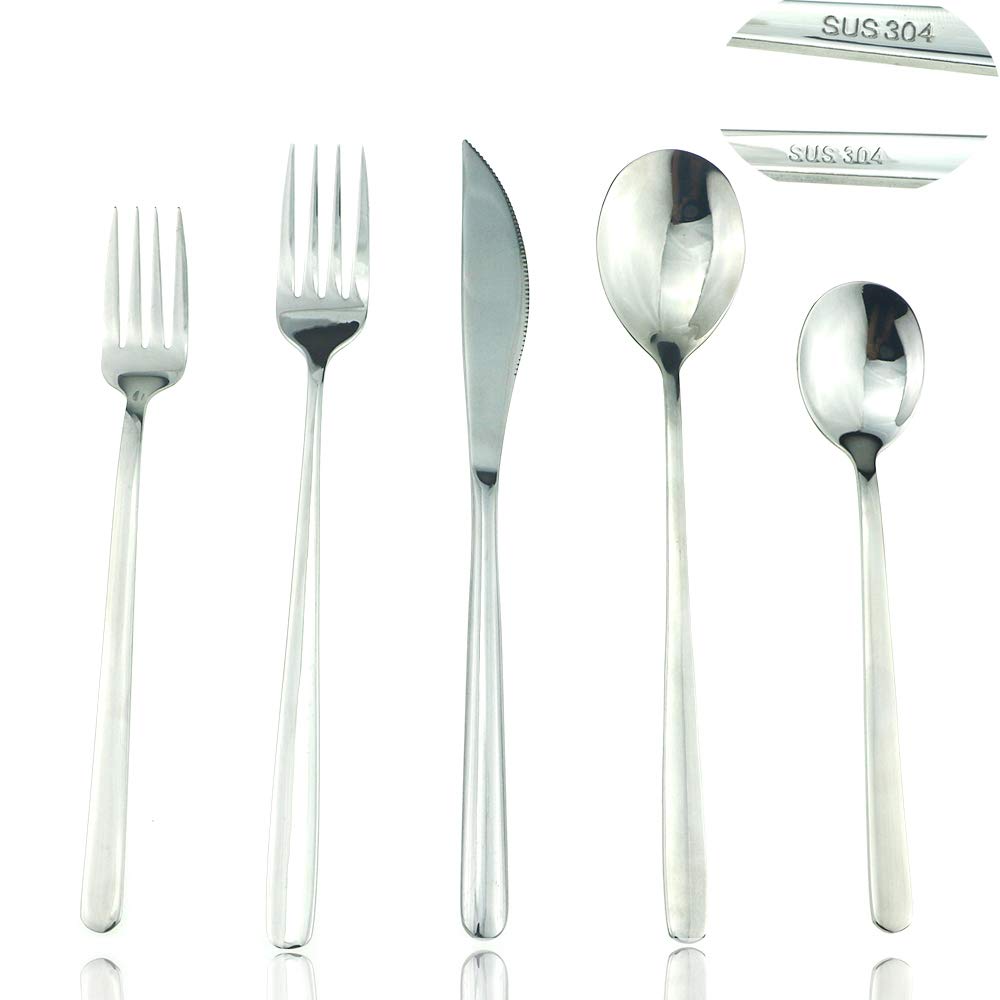 Mirror Polished Silver 20-Piece SUS304 Stainless Steel Flatware Set,Silverware Set Dinner Knife Fork Spoon Dessert