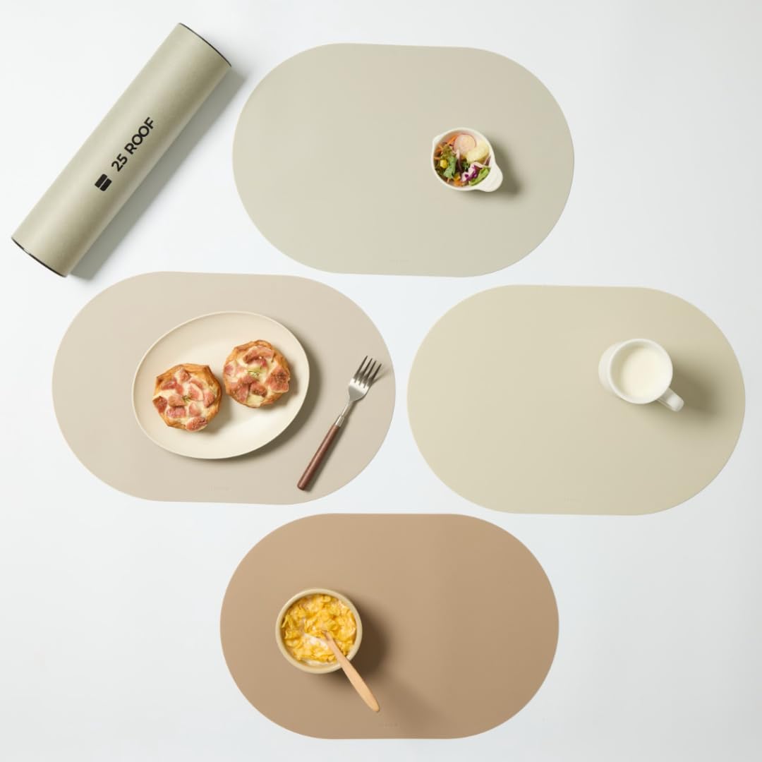 Oval Silicone Placemats Set of 4, 18.1 x 12.2 Inch Large Heat Resistant Non Slip Table Mats, Waterproof Dishwasher