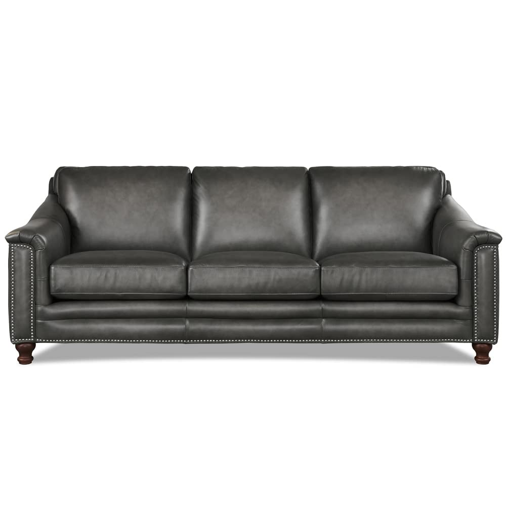 Belfast Top Grain Leather Sofa Couch, 91.5", Ash Gray, Feather Down, Memory Foam and Springs Seating