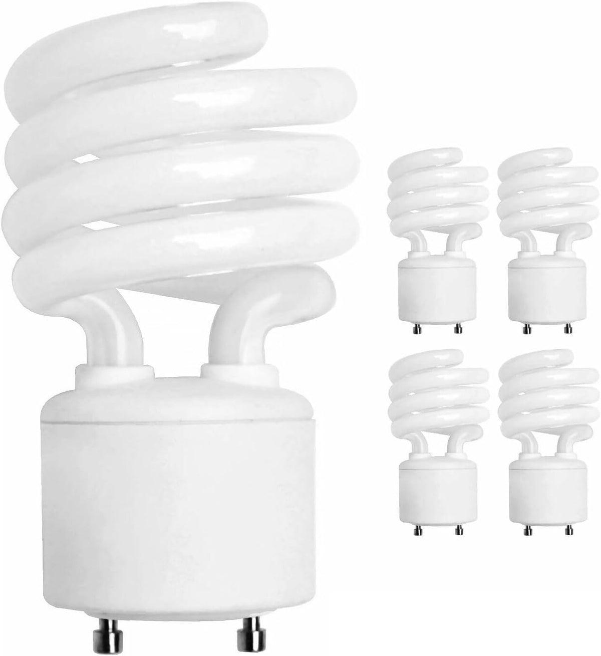 4 Pack) 13 Watt Mini Spiral - GU24 Base - (60W Equivalent) - T2 Mini-Twist - CFL Light Bulb (Daylight-5000K, CFL)