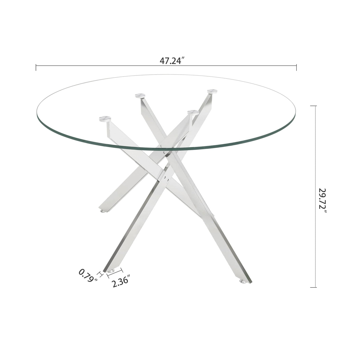 7-Piece Round Glass Dining Table Set for 6, 47" Circle Kitchen Table with 6 Black Velvet Chairs Modern Silver Glass