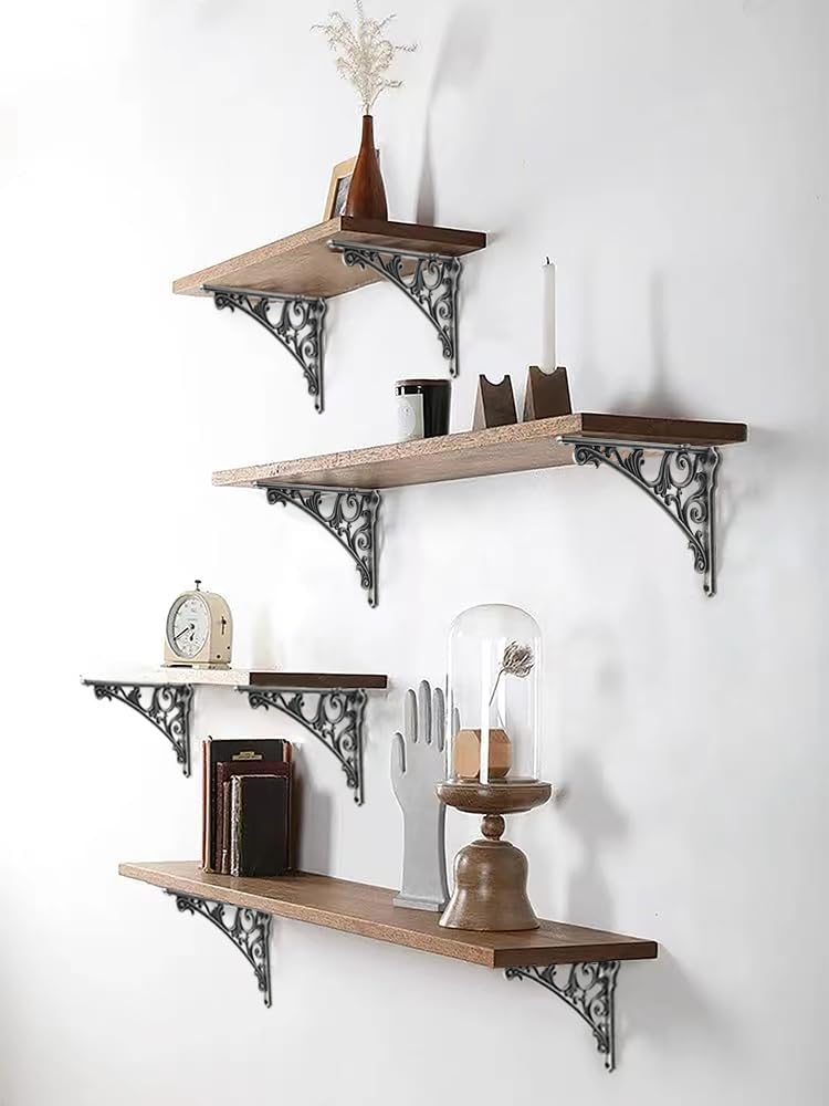 Decorative Shelf Bracket 8 inch, Rustic Antique Silver Brackets for Shelving, Heavy Duty Vintage, DIY Projects