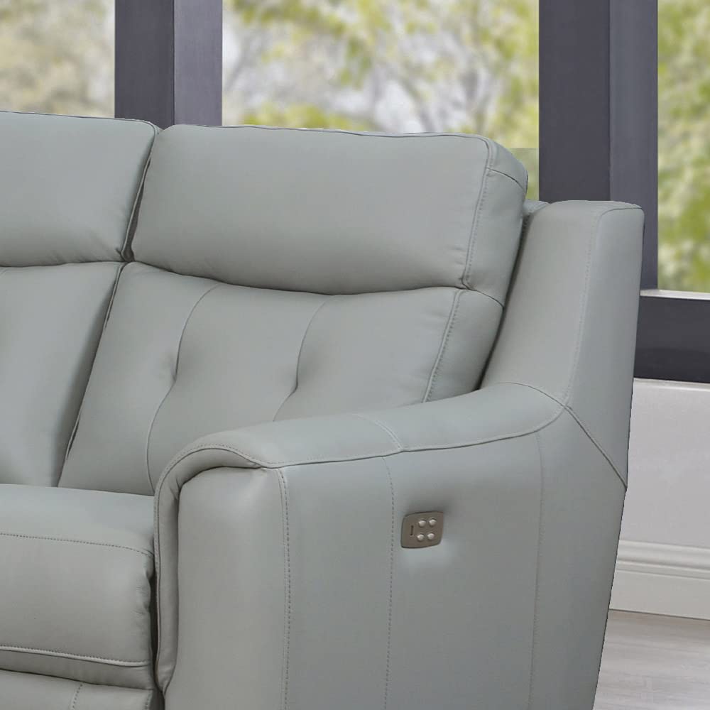 Torino Power Recline and Headrest Top Grain Leather Loveseat with Built-in USB-Ports, Silver Grey