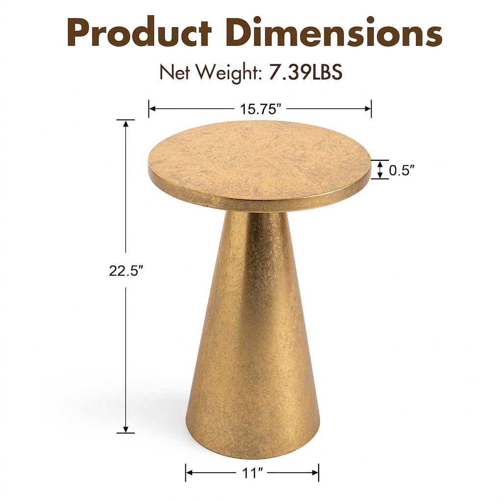 Inspired Saarinen Style Gold Round Pedestal, Modern Side Table for Couch & Sofa, Small Metal Drink Stand Accent Tables & Small Spaces