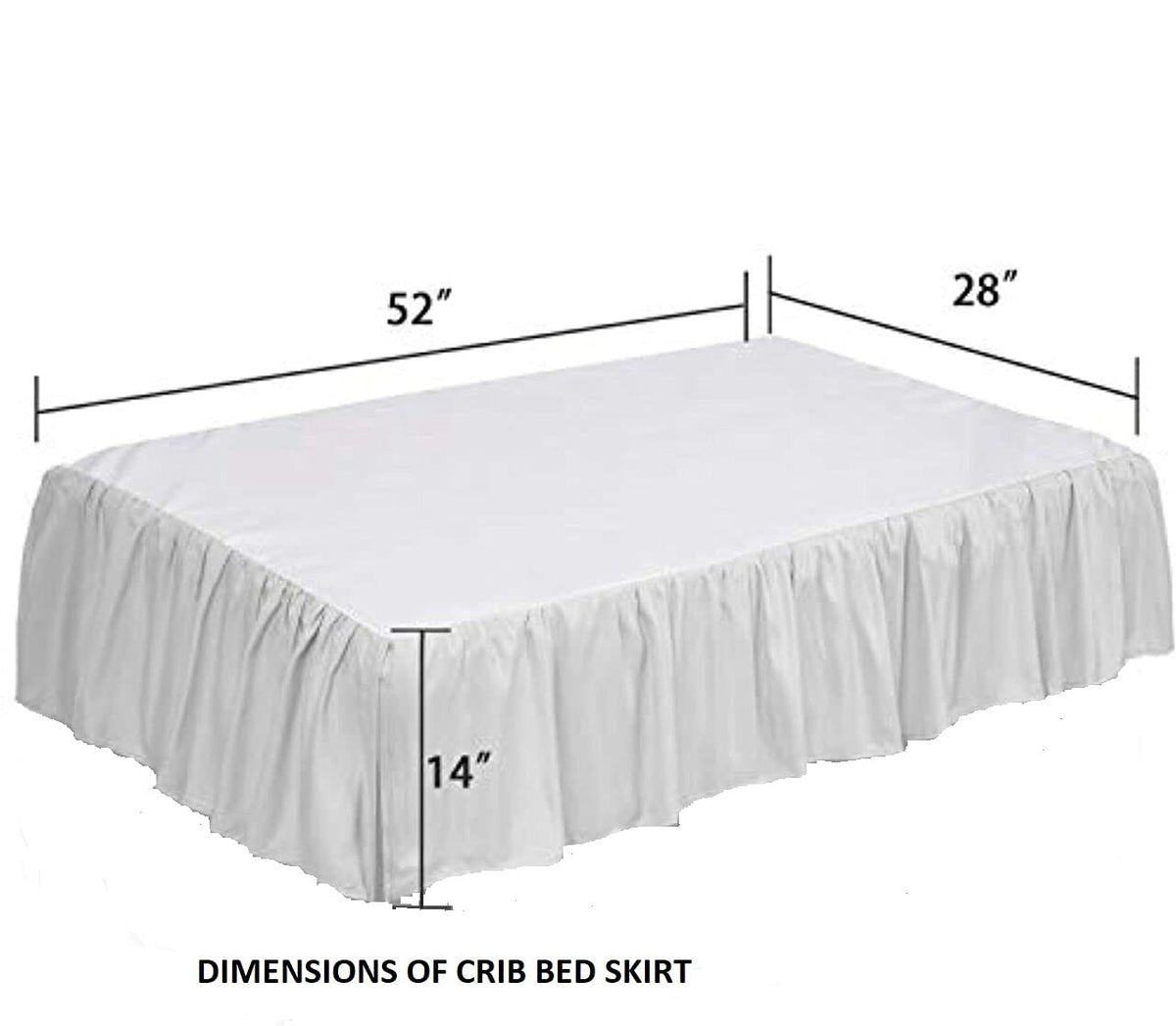 White Crib Bed Skirt- Dust Ruffle Bed Skirt, Toddler Bedding-14 Inch Drop-100% Natural Cotton Crib Bed Skirt for